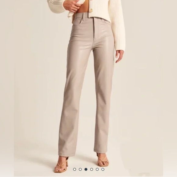 Abercrombie Vegan Leather Beige Pants - Picture 3 of 11